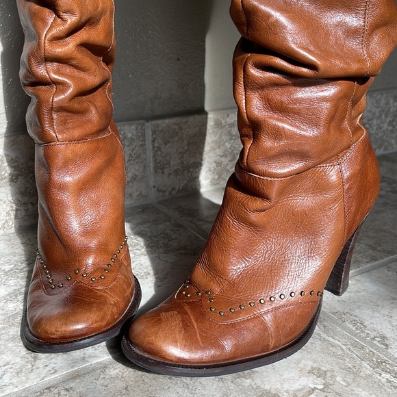 Kenneth Cole Reaction Chantell Brown Leather Slouch Heeled Knee Boots 8.5 - Picture 4 of 13
